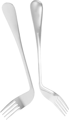 Tenedor Angular de Alimentación para Mayores 2 Piezas Acero Inoxidable | Mango Codo Cómodo, Material Seguro y Fiable, Color Plata, Uso Diario en Mesa