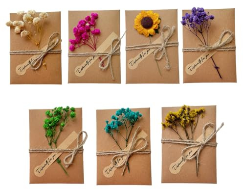 ZORVYN 6 PCS Biglietto di Auguri Cartolina Buste, retrò Busta Carta Kraft Invito, retrò Carta Kraft Fiori Secchi Confezione da Biglietto Auguri Compleanno, per Matrimonio Compleanno Natale