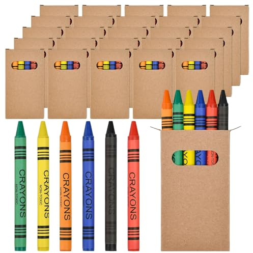 Vijixka Set di 25 Scatole di Pastelli a Cera Colorati,150 Pz Totale di Pastelli a Cera da 6 Colori per Gadget Regalini Fine Festa Compleanno