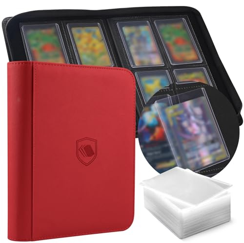 Álbum de tarjetas coleccionables para 160 cargadores superiores, 100 cargadores superiores incluidos, cubierta de poliuretano premium, carpeta de tarjetas para cargadores rígidos de 3 x 4 pulgadas