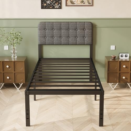 Lutown-Teen 80 x 190 cm Marco de Cama de Metal con Cabecero Tapizado Gris