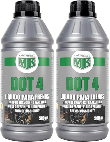 Motorkit Líquido Fluido de Frenos Dot 4 500 ml. Rendimiento Superior en Condiciones Extremas. Protección contra el Desgaste y Corrosión. (Paquete de 2)