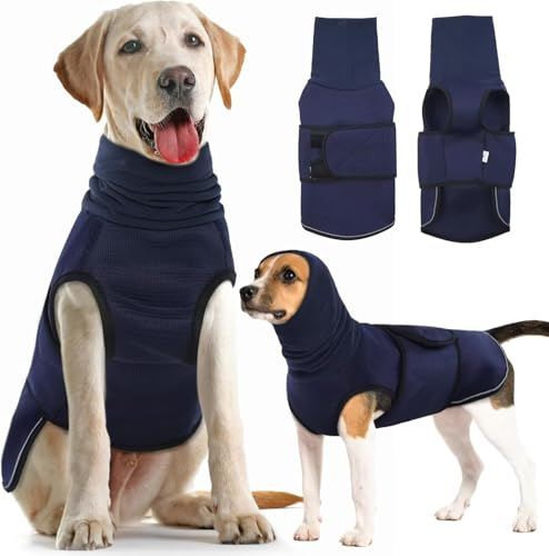 IECOii Angstjacke Beruhigungsweste für Hunde mit Ohrenschützer & Kapuze - Verstellbare Angstlindernde Hundemantel mit Reflexstreifen,Beruhigungsweste für Hunde
