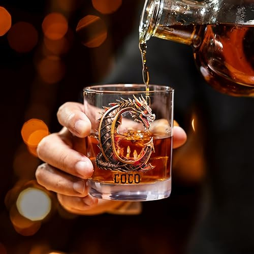 GSTFY Whiskyglas mit Namen, Drache, 284 ml, Initialen, Whiskey, altmodisches Glas, Geburtstag, Vatertag, Jahrestag, Hochzeit, Party, Geschenk für Männer, Ihn, Vater, Opa, Ehemann