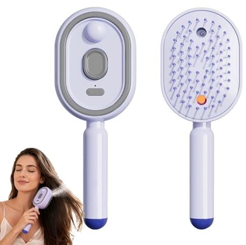 Peigne Massage à Coussin d'air et Spray électrique, Peigne de Massage Electrique, Brosse Lissante Cheveux avec Nano Mist, Outil De Coiffure Portable sans Fil (Violet)