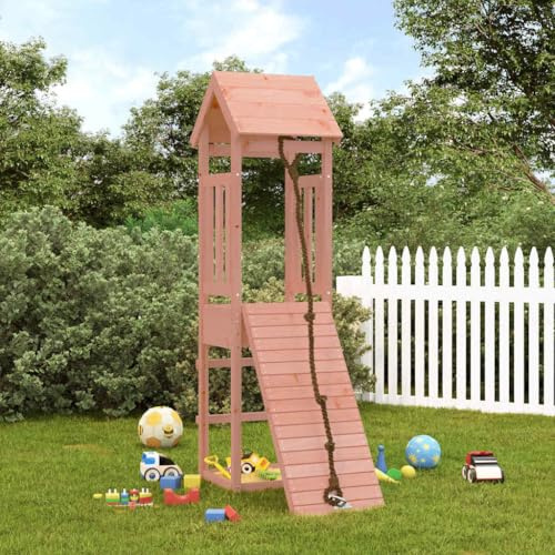 LoogCape Solid Wood Douglas Fir Play Tower with Climbing Wall and Sandpit for Children in the Garden, Sturdy Wooden Playhouse with Rope, Slide, Nest, Seesaw, Accessories
