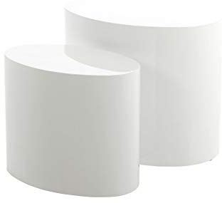 AC Design Furniture Rico Couchtisch in Weiß Hochglanzoptik 2er Set, Platzsparende Ovale Beistelltische für das Wohnzimmer, Moderne Satztische, B: 48 x H: 40 x T: 33 cm und B: 40 x H: 33 x T: 24,5 cm
