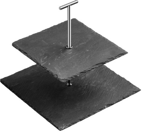 Premier Housewares 1403227 Support de Gâteau 2 Niveaux en Ardoise Carré + Poignée Finition Chromé