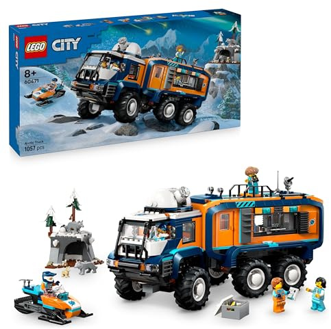 LEGO City Arctic Explorer Science Lab Truck Toy - Exploration Vehicle with Steering & Suspension - incl. a Snowscooter, 5 Minifigures & 3 Wolf Animal Figures - Gift for 8+ Year Old Boys - 60471