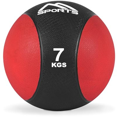 MSPORTS Palla Medica Premium 7 kg | Qualita Studio Professionale | per Palestra, Allenamento Fitness, Body Building, Fisioterapia, Riabilitazione | Rosso, Palla Fitness