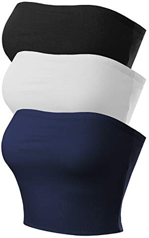 MixMatchy Women's Smocked Lettuce Edge Tube Top, Paquete de 3 - Negro/Blanco/Azul Marino, M