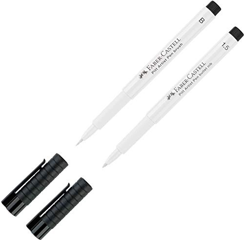 Faber-Castell Tuschestift Pitt Artist Pen mit 1,5 mm Mine + Pitt Artist Pen B Pinselspitze, weiß