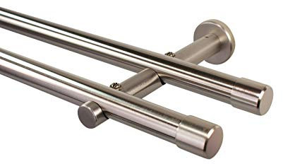 iso-design Gardinenstange 2-läufig 20 mm Farbe Edelstahl, Rohr aus Edelstahl, Wandmontage, Vorhangstange aus Metall, mit Wandhaltern und Endstück Kappe, 160 cm