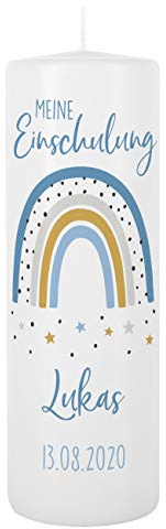 Striefchen® Regenbogen Kerze zur Einschulung als besondere Tischdekoration zum Schulanfang mit Namen des Kindes Jungen