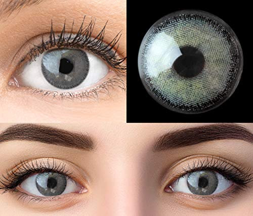 GLAMLENS Lenti a contatto colorate grigio Mirel Dark Grey - mensili - con porta lenti a contatto -grigie naturali in silicone idrogel - 2 pezzi - senza correzione 0.00 diottrie lente a contatto