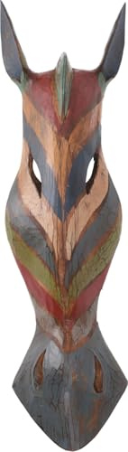 GURU SHOP Kleine Abstrakte Maske, Wandschmuck, Ethno Wanddekoration aus Balsaholz - Bunte Giraffe, 50x14x6 cm