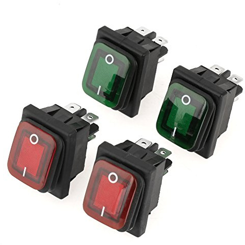 Wippschalter, 4 Stück 4-Polige 2-Feile Kippschalter 220V Beleuchtet ON-OFF Rot Grüne Lampe Wippschalter IP67 Wasserdicht Staubdicht Wippschalter