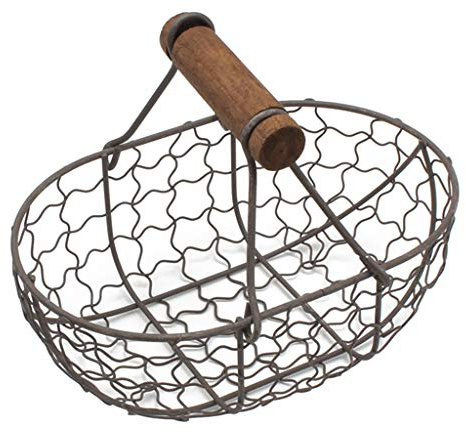 prasku Panier à Pain en Fer Rétro Panier de Rangement en Métal Conteneur de Fruits avec Décor de Poignée - Noir
