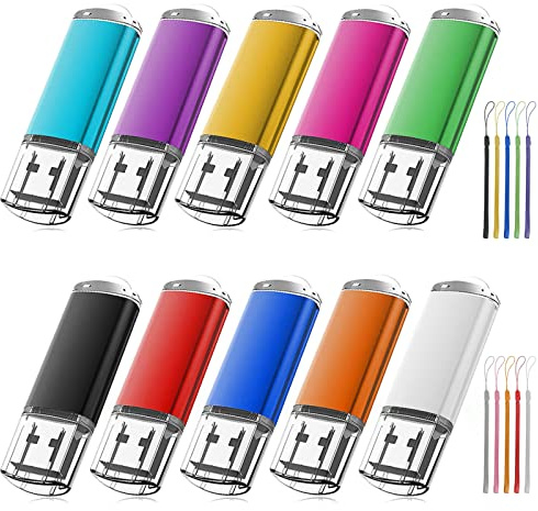 EASTBULL USB Stick 16GB 10 Stück USB-Sticks 2.0 Drehbar Speichersticks Drive Flash Laufwerk mit 10 Stück Seil,Mehrfarbig