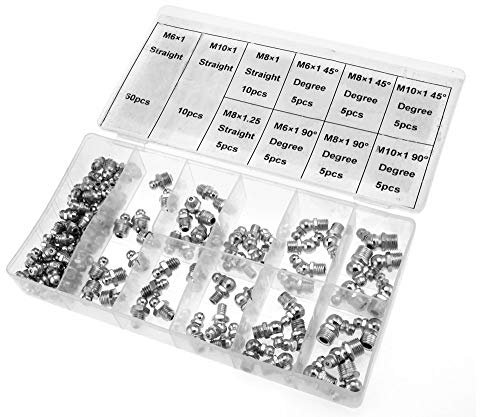 The Lord of the Tools 115-teiliges Schmiernippelarmaturen, zerk gerade und 90 und 45 Grad Fettpresse, M6 M8 M10 Sortiment