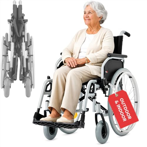 Bischoff & Bischoff® S-Eco 300 - Sedia a rotelle pieghevole leggera, altezza della seduta regolabile, sedia a rotelle da viaggio pieghevole con forcella interamente in metallo, braccioli duo