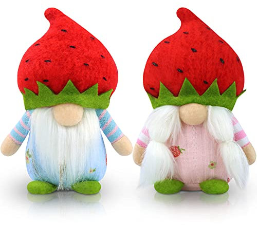 Gehydy 2er Set Frühlingdeko Wichtel Erdbeere Dekoration Wichtel Figuren Bauernhaus Decorations Zubehör für Home Küche