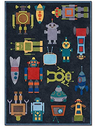 SRTJURFG Kinderteppich große Baby-Spieldecke modernen Design Baby Krabbeldecke Niedlicher Cartoon-Roboter dunkelblau 80x120CM