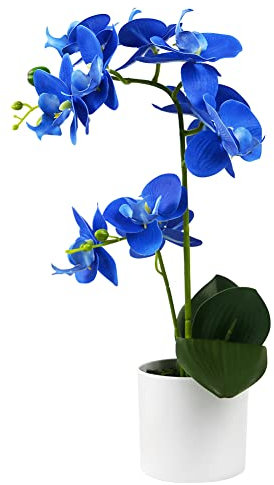 Olrla Blue Orchid Artificial Flowers in White Pot, Waterproof Fake Phalaenopsis for Kitchen Bathroom Office Decoration (Blue 2)