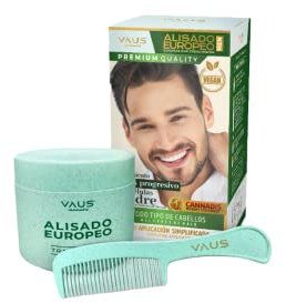 VAUS | Kit Lisciante Capelli per Uomo - Stiratura Professionale con Cannabis Therapy Technology - Con Pettine - Formula Vegana, Senza Keratina, Eco-Friendly, Imballaggio Biodegradabile.