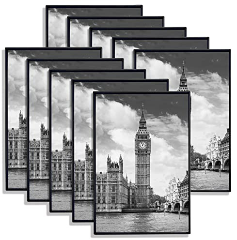 GOmaize Front Loading Black Picture Frame 5x7 Set of 10 Wall and Table Mounting