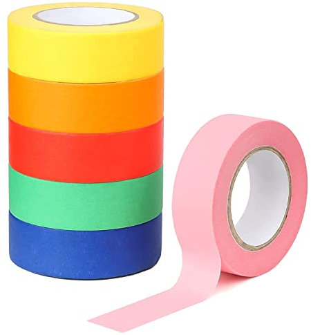 6 Nastro Adesivo Colorato, 20MMx15M Nastro di Carta per Mascheratura, Nastro da Pittore, Nastro da Imballaggio Carta per Mascherature Precise Durante la Verniciatura, Imbianchino