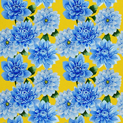 HEKO PANELS Oxford Tissu Imperméable Au Mètre Polyester De Couture D'ameublement Tissus Pour Mobilier Décorative Artisanat Rembourrage Dahlias Bleu 2 Mètres 155 x 200 cm