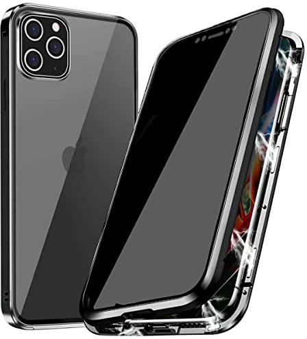 PingGoo Privacy Magnetische Hülle für iPhone 12 Pro Max, Anti Peep Magnetic Schutzhülle Case Cover,9H Gehärtetes Glas,Privacy Display Protector Metallrahmen Anti Spy Case Cover, Schwarz