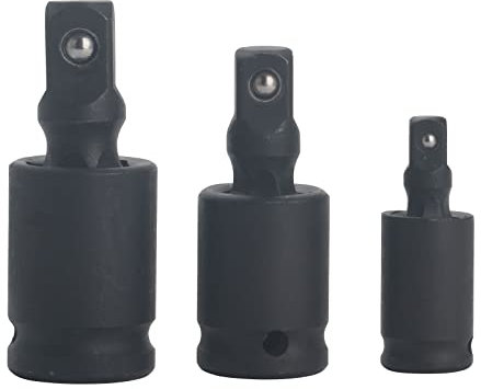 GAOHOU Set of 3 3/8 1/2 1/4 Universal Joint Swivel Wobble Socket Kits Impact Adapter for Mining Metallurgy Shipbuilding Auto Repair