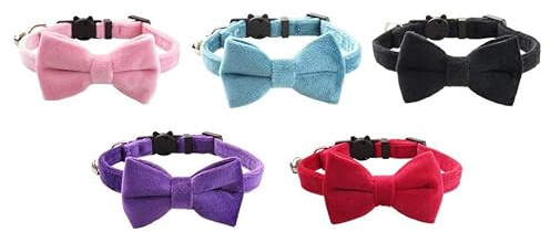Chaies 5 stycken katthalsband med säkerhetslås och klockor, katthalsband med klockor och fluga söta katthalsband med rosett, justerbart halsband för katt och kattunge