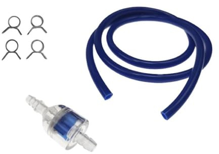 Benzinschlauch + Klemmen + Benzinfilter Set Blau passend für Roller, Mofa, Moped, Mokick – 100cm Kraftstoffschlauch (5x8mm)