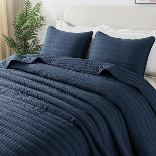 R.SHARE Quilted Bedspread Soft and Comfortable, Bedspread without Pillowcase, Lightweight Coverlet Comforter Bed Cover for Spring Summer All Season (Navy, 260 x 225 cm)