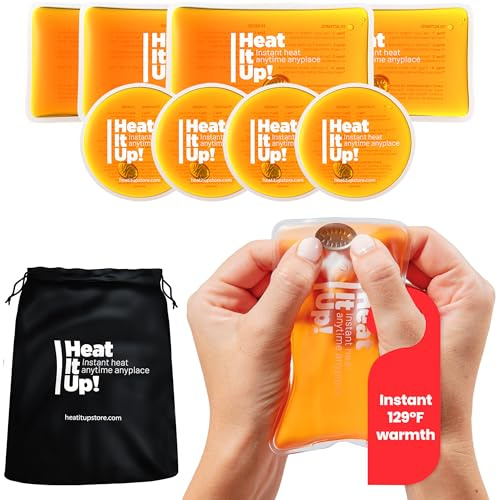 Reusable Hand Warmers – Heat It Up 8 Instant Snap Heat Packs for Hot Compress & Pain Relief – Pocket Size Reusable Heat Pack Set with Fabric Bag for Travel