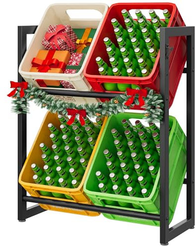 YITAHOME Getränkekistenregal für 4 Kisten mit Industrierollen & Verstellbaren Füßen, Verstärktes Metall, Kratzfeste Lackierung, Bierkistenregal Inkl. Flaschenöffner & Alle Werkzeuge, 75 x 90 x 32cm