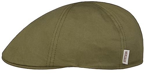 Stetson Texas Hertford Flatcap Einfarbige Schirmmütze Baumwolle UV-Schutz 40+ Made in EU Herren Frühjahr Sommer Oliv XL (60-61 cm)