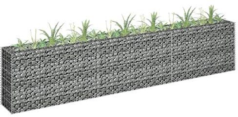 BaraSh Lit Surélevé à Gabion en Acier Galvanisé 270x30x60 cm - Jardinière de Jardin