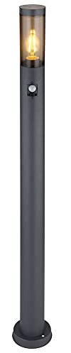 Wegeleuchte Bewegungsmelder Pollerleuchte außen Gartenlampen anthrazit IP44, Standleuchte Terrasse Balkon, Edelstahl rauchfarben, 1x E27 Fassung, DxH 12,7x110cm
