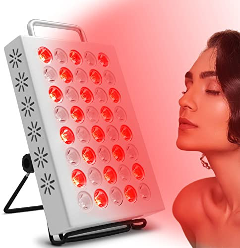 Red Light Lamp Panel, Trayvespace 36W High Power Near Infrared Lamp with Cooling Fan, 3 Timer, 5 Brightness Infrared Light Lamp for Home, Office (White)