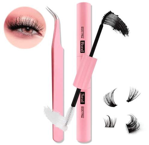 2 Stück Wimpern Kleber und Siegel Mit Pinzette Kit, DIY Applikator Werkzeug, Wasserdicht 72 Stunden (Pink-Kit)