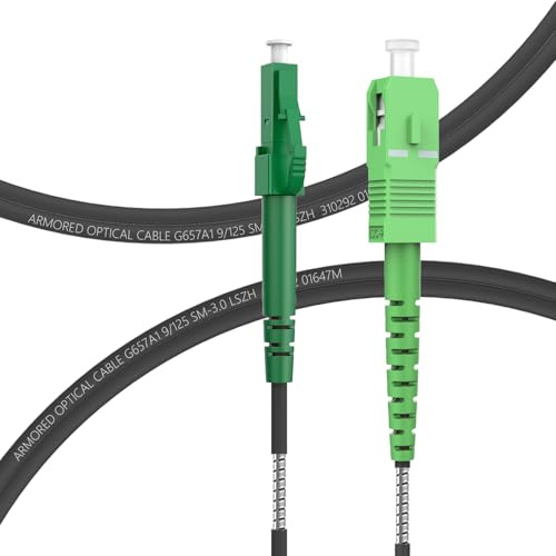 FLYPROFiber Câble patch à fibre optique blindé SC/APC vers LC/APC 15 m - Câble patch simple monomode 9/125 μm OS2, noir