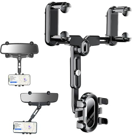 Supporto per Telefono Specchietto Retrovisore per Auto, Porta Cellulare Auto 360° di Girevole Retrattile, porta cellulare auto specchietto, porta telefono auto macchina Per Tutti Gli Smartphone