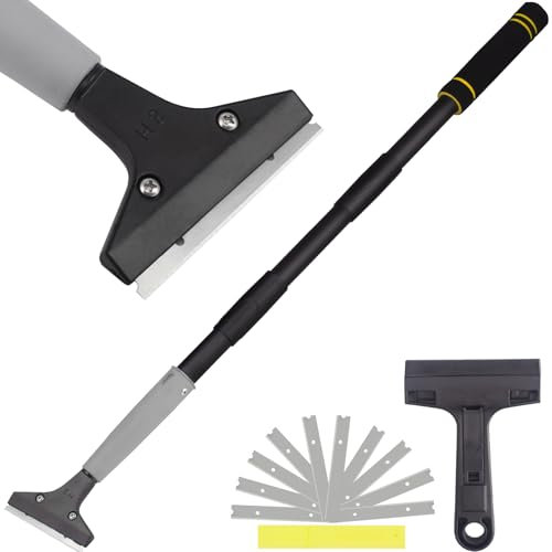 Greeily Floor Scraper Long Handle, 46 Gum Scraper Tool for Floor Cleaning Tile Wall Gum Paint with 4 inch Scraper Blade Long Handle Sturdy and Durable (31“-46”)