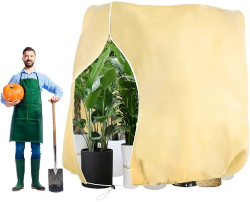 Skeufy Pflanzenschutz Winter,200 * 240CM Winterschutz für Pflanzen,Atmungsaktiver,reißfester, wiederverwendbarer Pflanzenkälteschutz mit Reißverschluss,Beige(200 * 240CM)