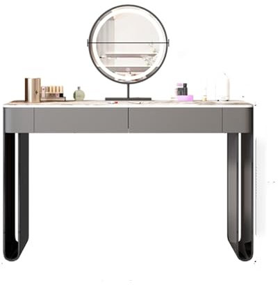 Ernqi Schminktisch mit LED-Spiegelbeleuchtung, Schieferoberfläche, Massivholzrahmen, Schubladenaufbewahrung, Schminktisch mit Stuhl, Make-up-Tisch, perfekt für Schlafzimmer (Gray,B_39.4IN)
