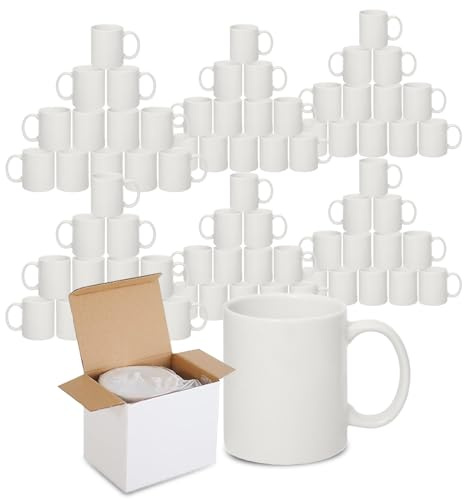 Sublimation Mugs with Boxes | Plain White Large Handle High Gloss Orca Coated, Ceramic Mug for Coffee & Tea | Ideal for Gifting & DIY Projects, Heat Press Printing Mugs 11oz (Pack of 72)